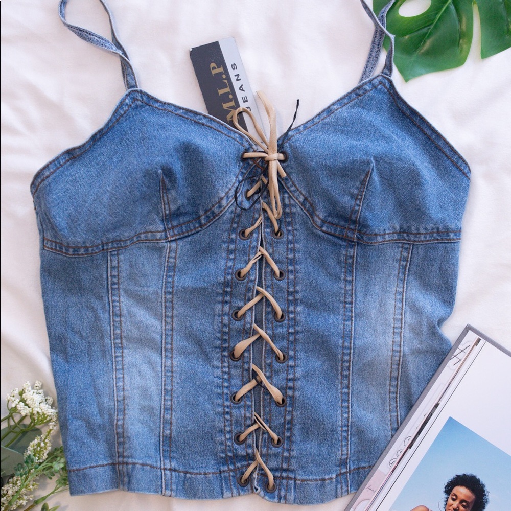 NWT Denim Corset Style Crop Top